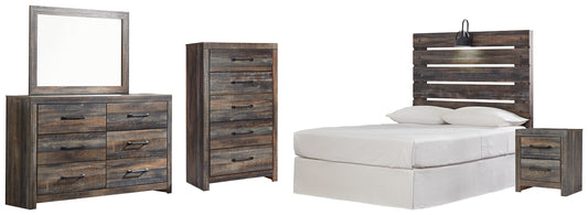 Drystan Panel Headboard Bed With Mirrored Dresser, Chest And Nightstand