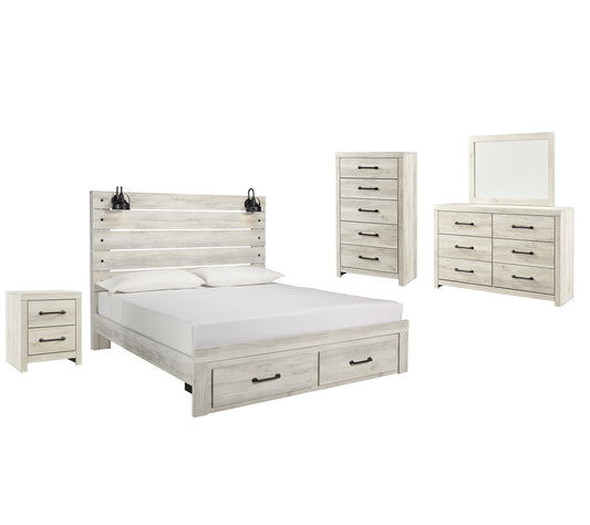 Cambeck Panel Bed With 2 Storage Drawers With Mirrored Dresser, Chest And Nightstand