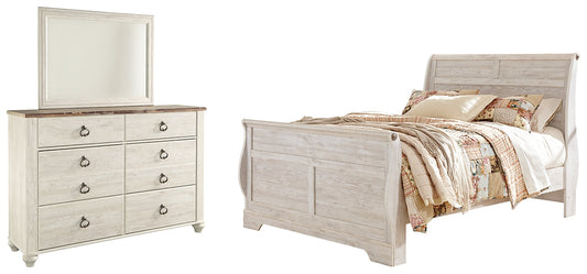 Willowton Sleigh Bed With Mirrored Dresser