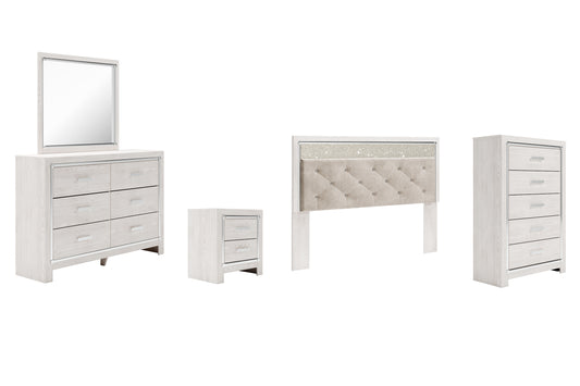 Altyra Panel Headboard Bed With Mirrored Dresser, Chest And Nightstand