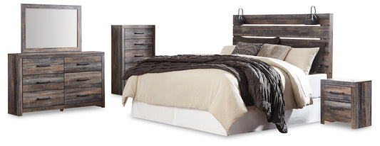 Drystan Panel Headboard Bed With Mirrored Dresser, Chest And Nightstand
