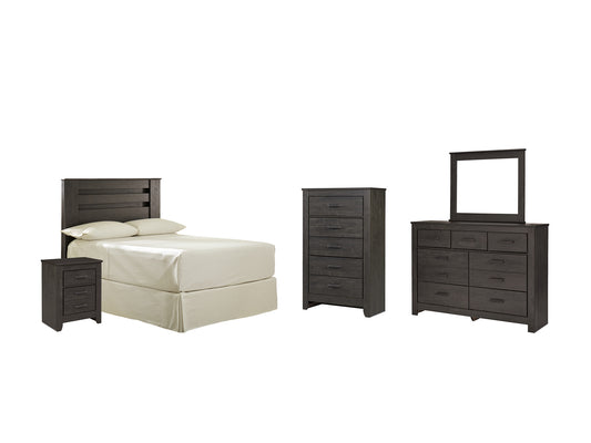 Brinxton Panel Headboard Bed With Mirrored Dresser, Chest And Nightstand