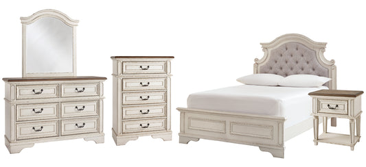 Realyn Panel Bed With Mirrored Dresser, Chest And Nightstand