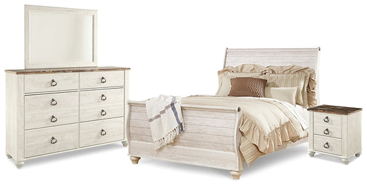 Willowton Sleigh Bed With Mirrored Dresser And Nightstand