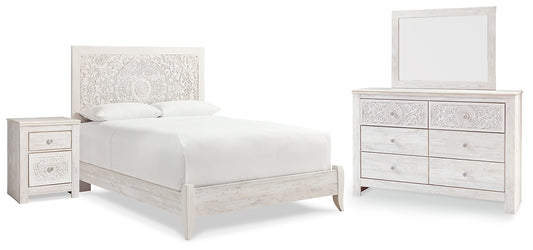 Paxberry Panel Bed With Mirrored Dresser And Nightstand