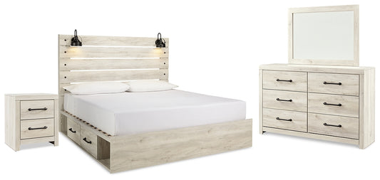 Cambeck Panel Bed With 2 Storage Drawers With Mirrored Dresser And Nightstand