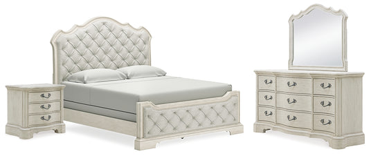 Arlendyne California Upholstered Bed With Mirrored Dresser And Nightstand