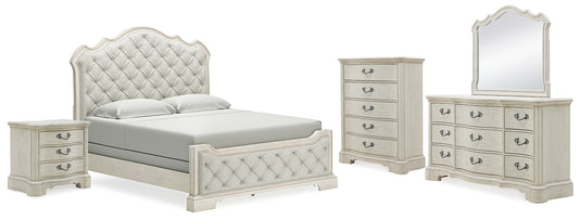 Arlendyne California Upholstered Bed With Mirrored Dresser, Chest And Nightstand