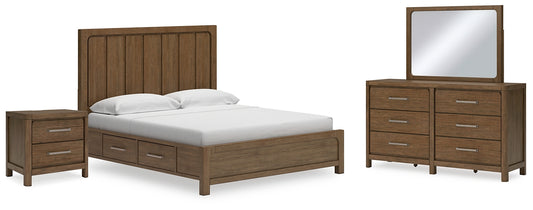 Cabalynn California Panel Bed With Storage With Mirrored Dresser And Nightstand