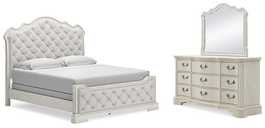 Arlendyne California Upholstered Bed With Mirrored Dresser