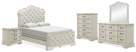 Arlendyne Upholstered Bed With Mirrored Dresser, Chest And Nightstand