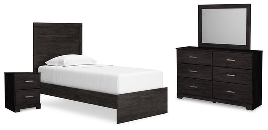 Belachime Panel Bed With Mirrored Dresser And Nightstand