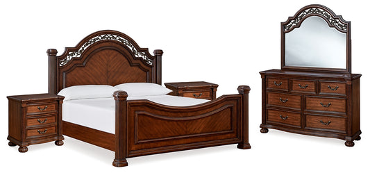 Lavinton Poster Bed With Mirrored Dresser And Nightstand