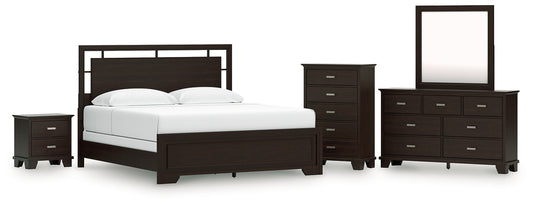 Covetown California Panel Bed With Mirrored Dresser, Chest And Nightstand