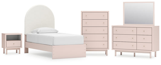 Wistenpine Upholstered Panel Bed With Mirrored Dresser, Chest And Nightstand