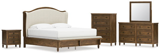 Sturlayne Upholstered Panel Bed With Mirrored Dresser, Chest And Nightstand