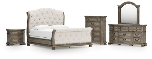 Ardenfield Upholstered Sleigh Bed, Dresser, Mirror, Chest And Nightstand