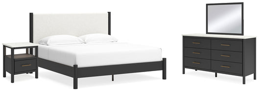 Cadmori Upholstered Panel Bed With Mirrored Dresser And Nightstand