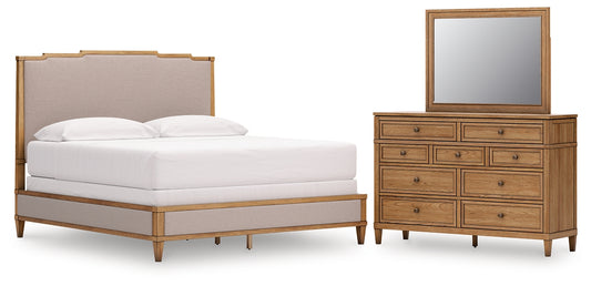 Sharlance Upholstered Panel Bed, Dresser And Mirror
