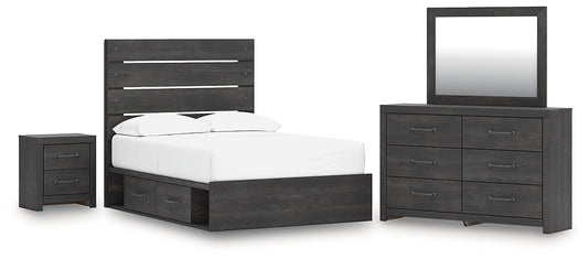 Hollivern Panel Bed With Storage With Mirrored Dresser And Nightstand