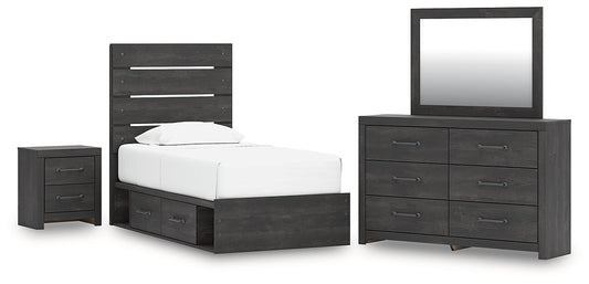 Hollivern Panel Storage Bed, Dresser, Mirror And Nightstand