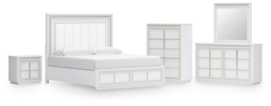 Chalanna Upholstered Storage Bed, Dresser, Mirror, Chest And Nightstand