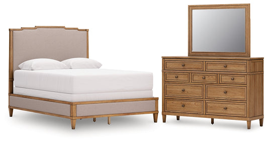 Sharlance Upholstered Panel Bed, Dresser And Mirror