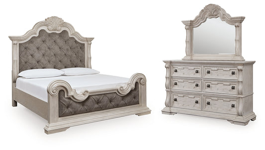 Bruchandi Upholstered Panel Bed With Mirrored Dresser