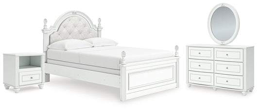 Kozlani Upholstered Panel Bed, Dresser, Mirror And Nightstand