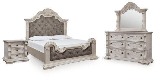 Bruchandi Upholstered Panel Bed With Mirrored Dresser And Nightstand