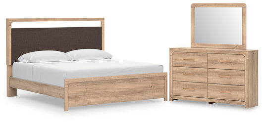 Kinlanni Upholstered Platform Bed, Dresser And Mirror
