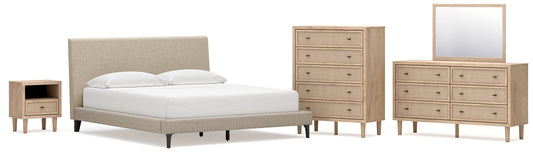 Cielden California Upholstered Bed With Roll Slats, Dresser, Mirror, Chest And Nightstand