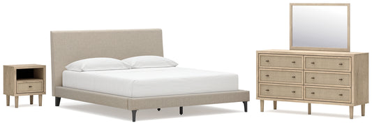 Cielden California Upholstered Bed With Roll Slats, Dresser, Mirror And Nightstand