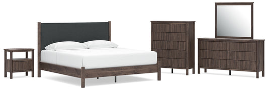 Pamytta Upholstered Panel Platform Bed, Dresser, Mirror, Chest And Nightstand