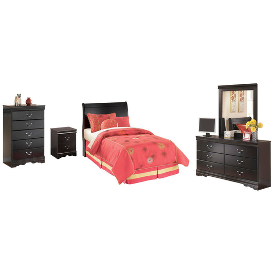 Huey Vineyard Sleigh Headboard Bed With Mirrored Dresser, Chest And Nightstand