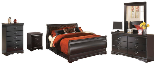 Huey Vineyard Sleigh Bed With Mirrored Dresser, Chest And Nightstand
