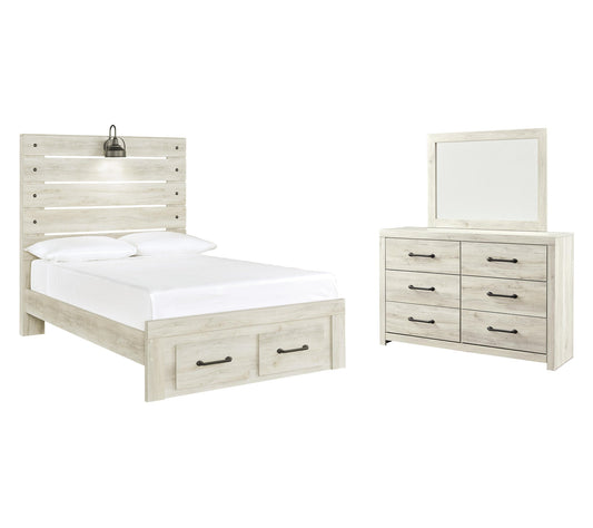 Cambeck Panel Bed With 2 Storage Drawers With Mirrored Dresser