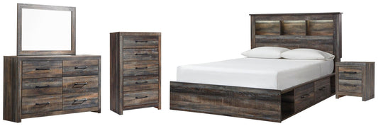 Drystan Bookcase Bed With 4 Storage Drawers, Dresser, Mirror, Chest And Nightstand