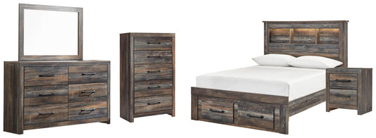 Drystan Bookcase Bed With 2 Storage Drawers, Dresser, Mirror, Chest And Nightstand