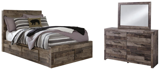 Derekson Panel Bed With 6 Storage Drawers With Mirrored Dresser