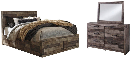 Derekson Panel Bed With 6 Storage Drawers With Mirrored Dresser