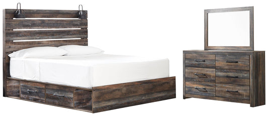 Drystan Panel Bed With 4 Storage Drawers With Mirrored Dresser