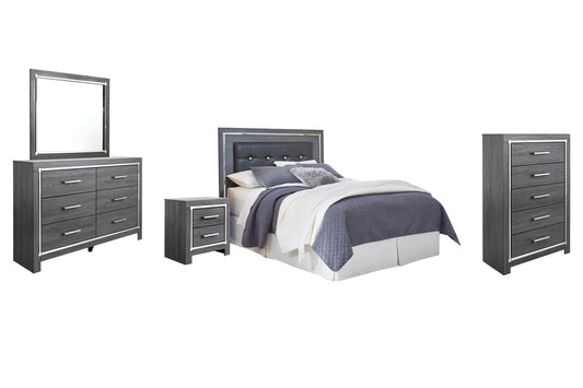 Lodanna / Upholstered Panel Headboard Bed With Mirrored Dresser, Chest And Nightstand