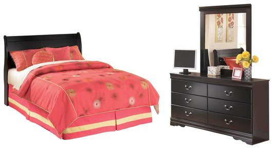 Huey Vineyard Sleigh Headboard Bed With Mirrored Dresser