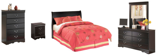 Huey Vineyard Sleigh Headboard Bed With Mirrored Dresser, Chest And Nightstand
