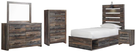 Drystan Panel Bed With 4 Storage Drawers, Dresser, Mirror, Chest And Nightstand