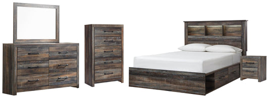 Drystan Bookcase Bed With 2 Storage Drawers, Dresser, Mirror, Chest And Nightstand