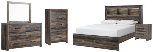 Drystan Bookcase Bed, Dresser, Mirror, Chest And Nightstand