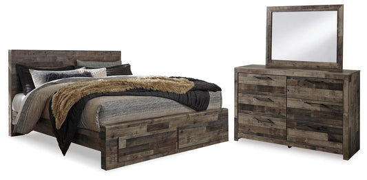 Derekson Panel Bed With 2 Storage Drawers With Mirrored Dresser