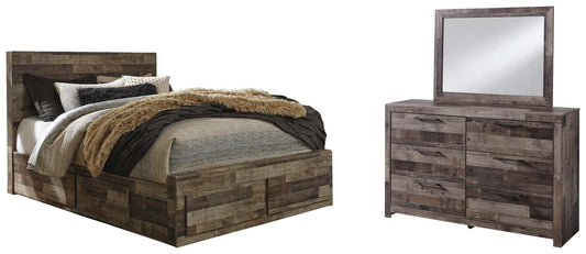 Derekson Panel Bed With 4 Storage Drawers With Mirrored Dresser